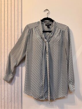 Rachel Zoe Geometric Tie-Front Blouse - Black, White, Pink and Baby Blue